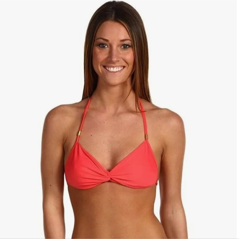L*Space Twister Bikini Top in Coral Halter Tie L